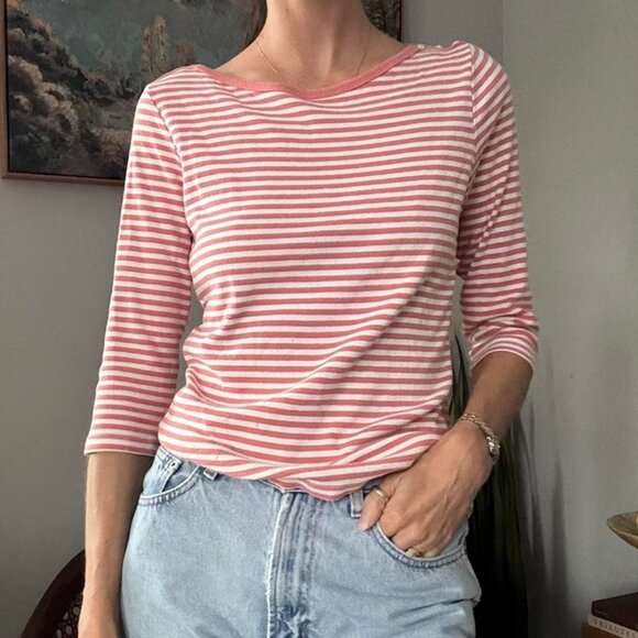 Vintage dockers pink and white striped boat neck top w three quarter sleeves - Picture 3 of 5